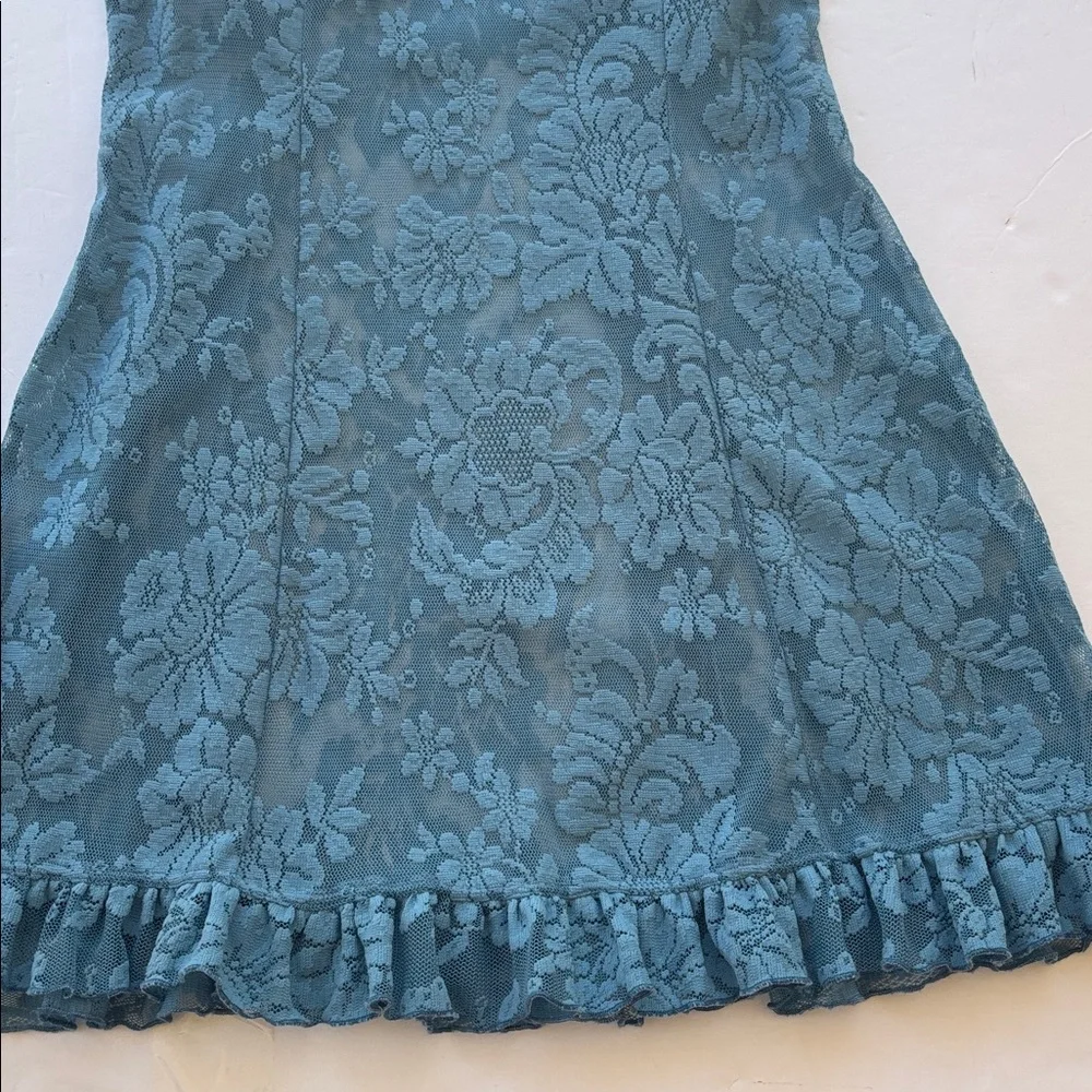 Y2K Victoria’s Secret Lace Mini Dress Naked Blue Bridal Slip L Chamise Teddy Hot - Picture 13 of 17